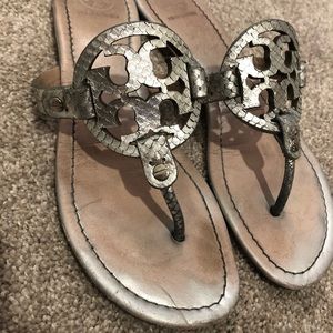 Tory Burch silver python miller sandal